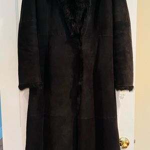 Black full length long haired toscana shearling coat